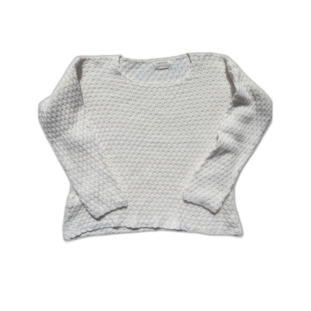 Vintage Chavin 100% Cotton Open Knit Sweater White Boho Oversized Summer Layer